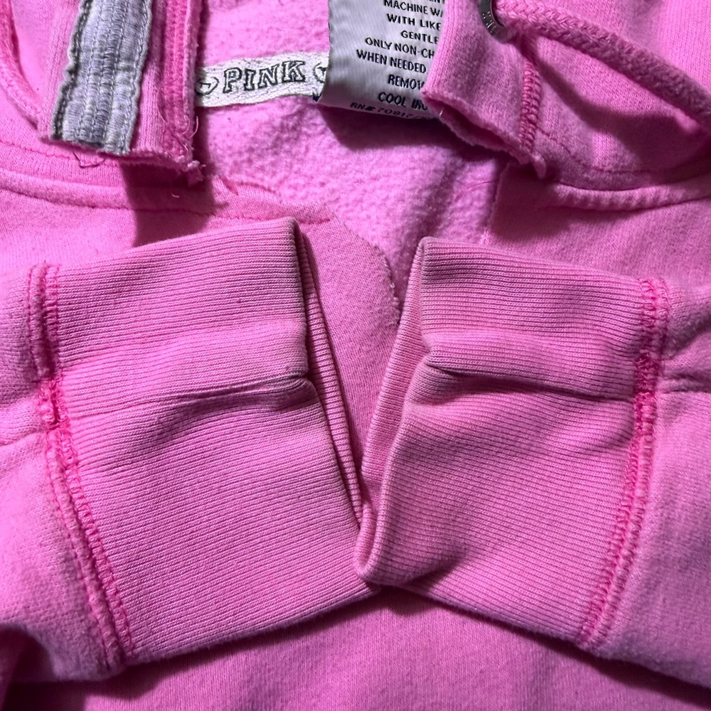 PINK Victoria's Secret Small Hoodie Graphic Sweatshirt White Peacesign Logo Y2K - Picture 11 of 15